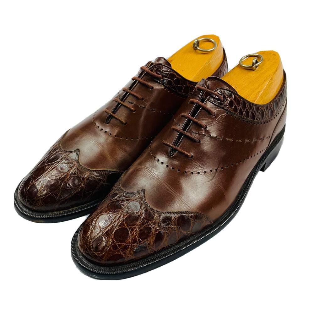 Giorgios Of Palm Beach Crocodile Brown Mens Derby Shoes Size 9M 01-014954